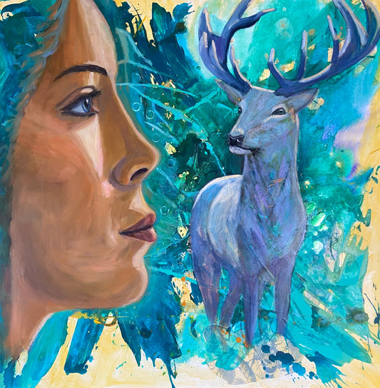 The Guardian of the Earth - White Deer - Original Mixed Media Painting