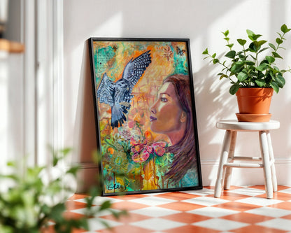 Find Your Inner Strength - Falcon & Woman - Fine Art Print