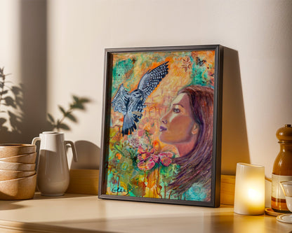 Find Your Inner Strength - Falcon & Woman - Fine Art Print