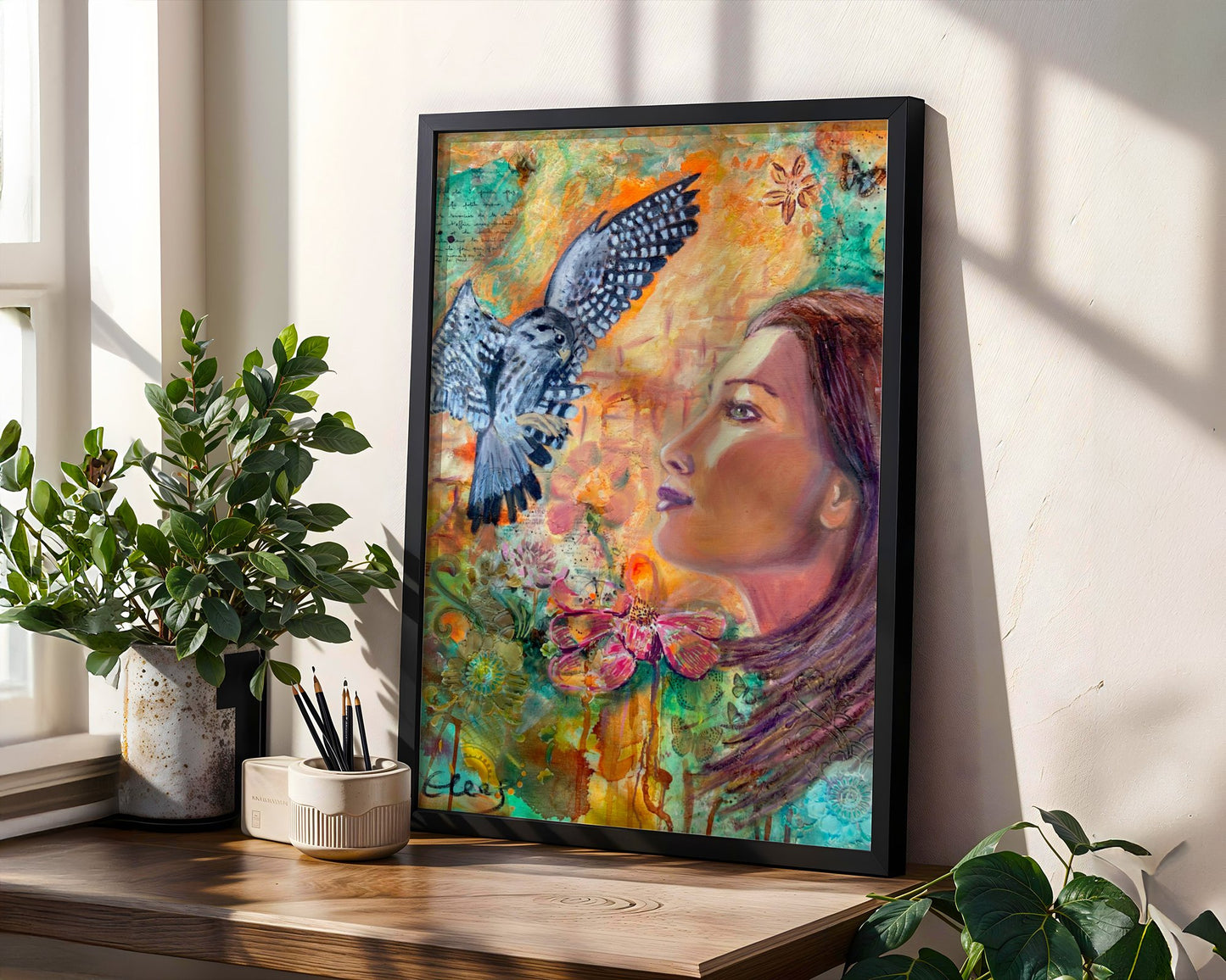 Find Your Inner Strength - Falcon & Woman - Fine Art Print