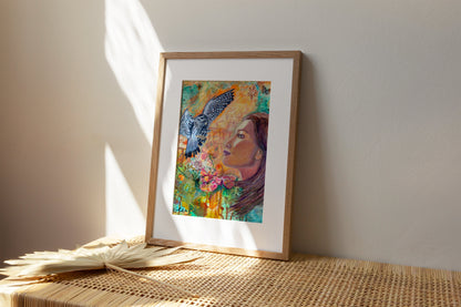 Find Your Inner Strength - Falcon & Woman - Fine Art Print