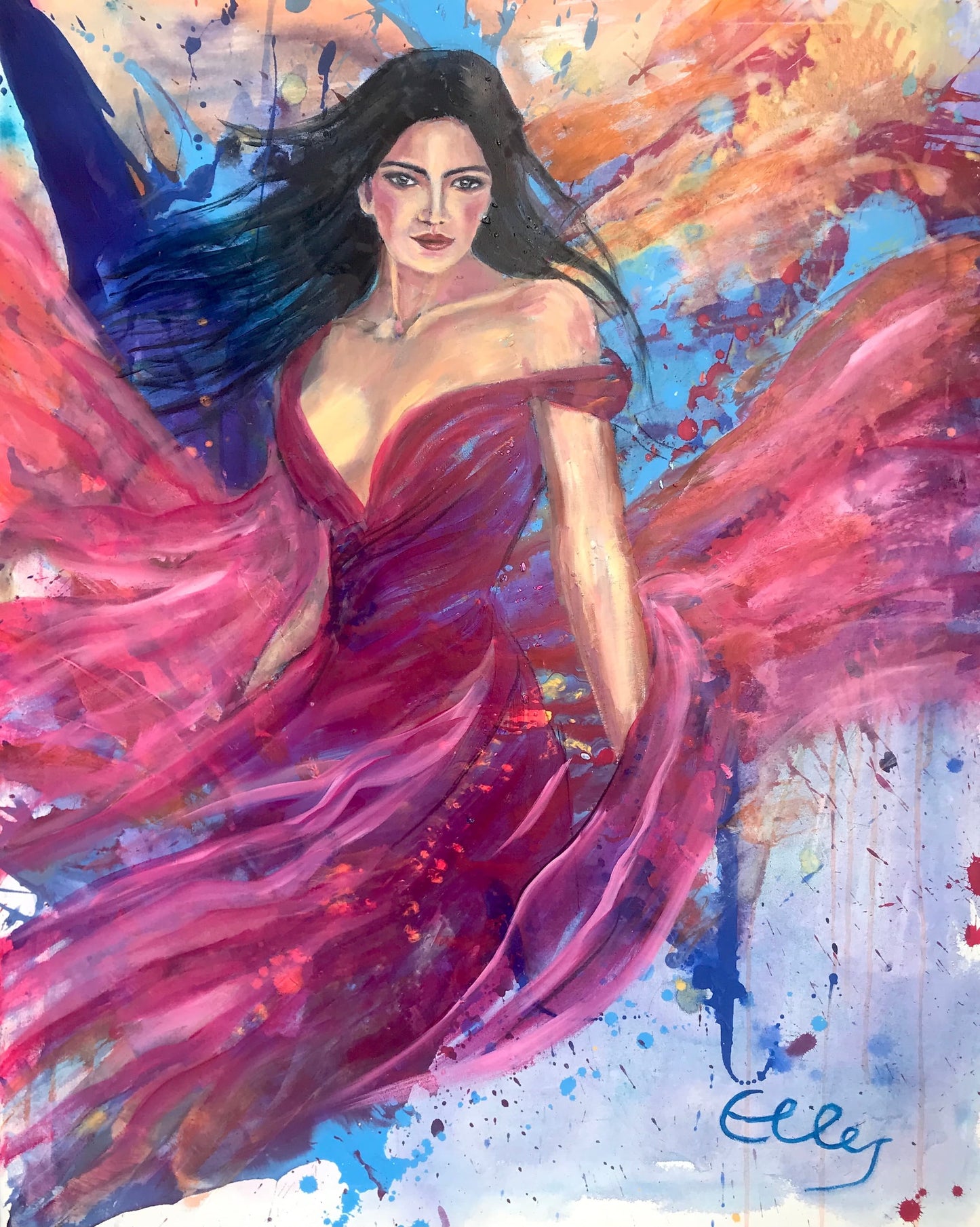 Lady in Red - Feminine Strength Art - Original Mixed Media Painting