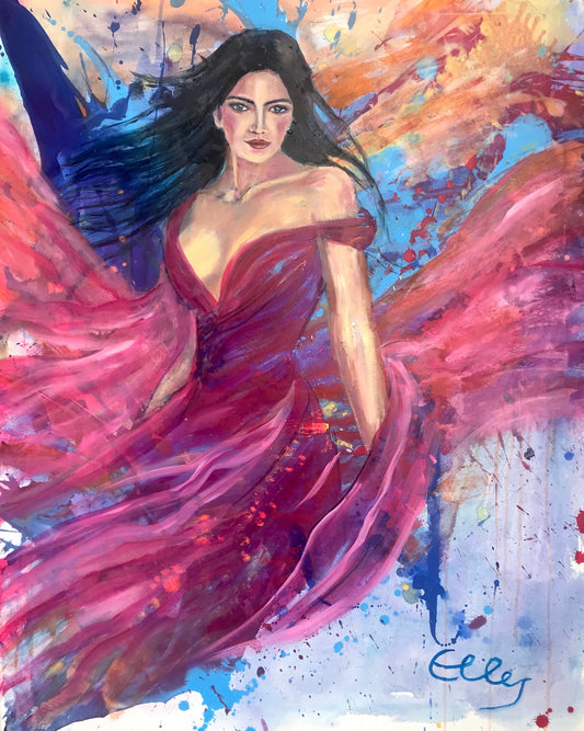 Lady in Red - Feminine Strength Art - Original Mixed Media Painting