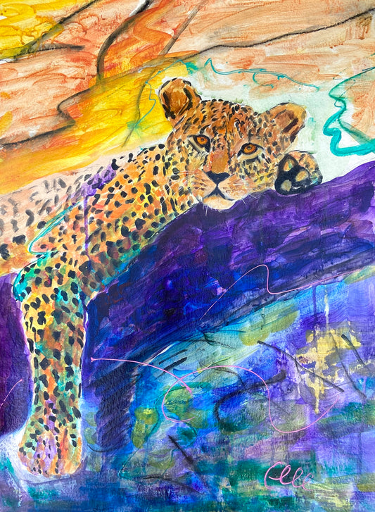 Leopard on his Tree - Power Animal Art - Original Mixed Media Painting