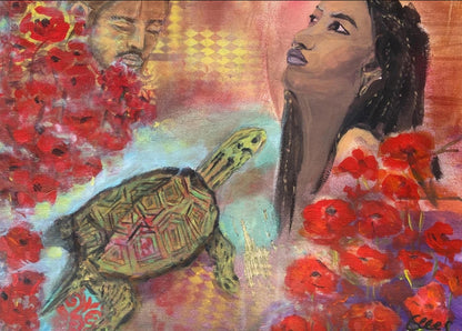 The Turtle's Dream - Woman & Turtle Art - Original Mixed Media Painting