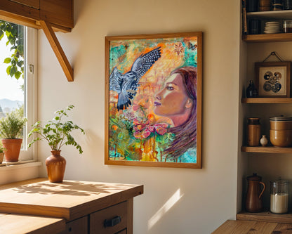 Find Your Inner Strength - Falcon & Woman - Fine Art Print