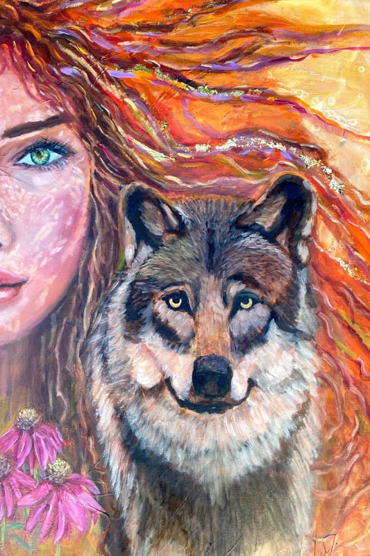 Call Your Inner Wildness - Wolf & Woman Art - Original Mixed Media Painting