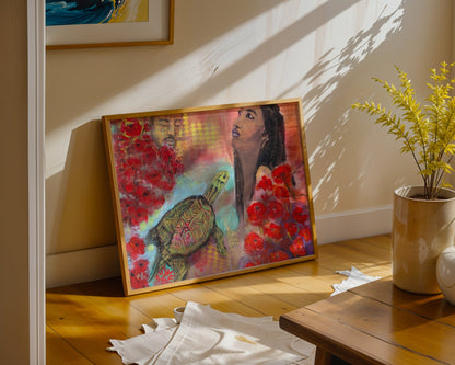 The Turtle's Dream - Woman & Turtle Art - Original Mixed Media Painting