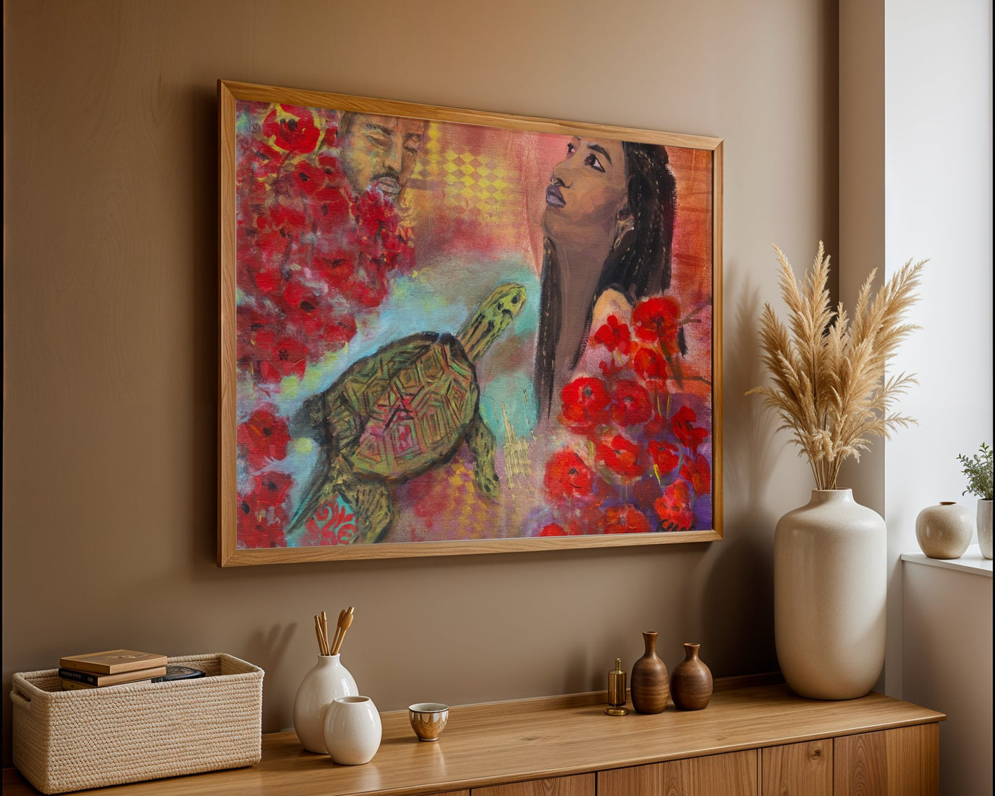 The Turtle's Dream - Woman & Turtle Art - Original Mixed Media Painting